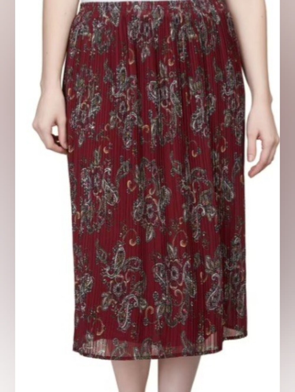 Alfred Dunner Red Paisley Pleated Midi Skirt